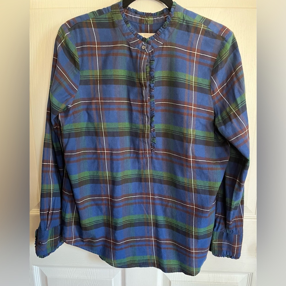 Hobbs London Women's Tartan Check Frill Collar Button-Up Shirt | US10